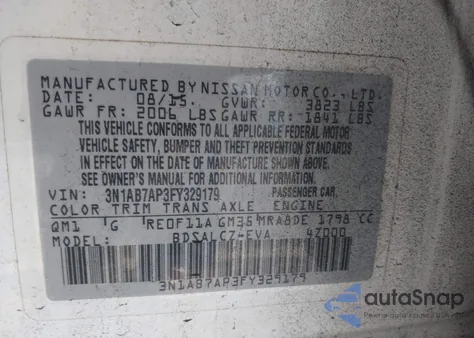 2015 Nissan Sentra S from USA, damaged, VIN 3N1AB7AP3FY329179